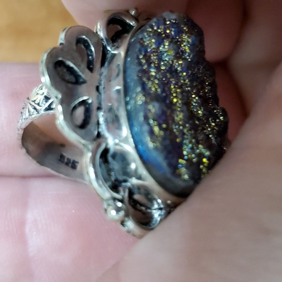 New Titanium Druzy Agate 925 Silver Ring. - Picture 8 of 8